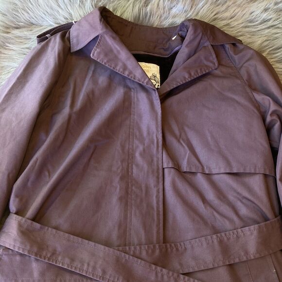 London Fog Coat Sz 12 Trench Tie Waist Belt Long Lined Collared Purple Vintage - Picture 3 of 11